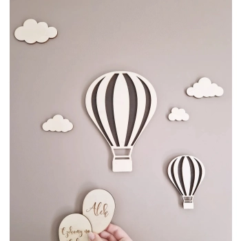 Drewniana dekoracja Białe balony 3D na ścianę
